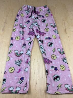 Girls' Pink Unicorn & Emoji Fleece Pajama Pants